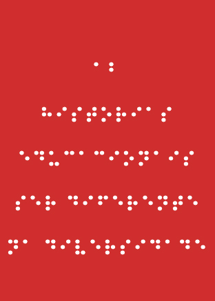 Capa vermelha com o título em braille a branco